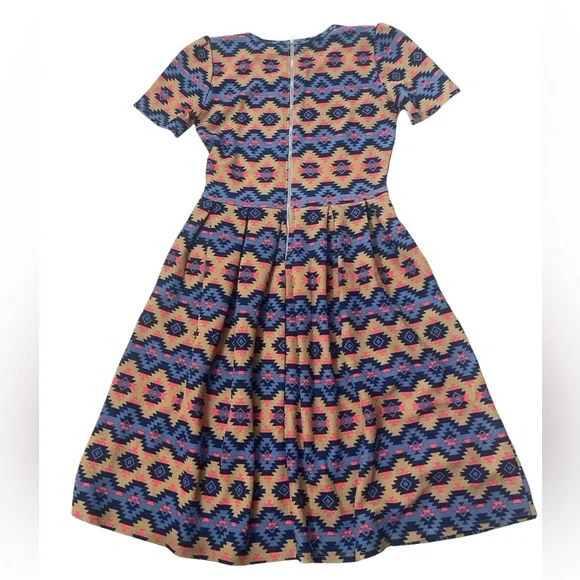 LuLaRoe Amelia Multicolor Western Print Fit and Flare Stretch Knit Dress - Picture 3 of 3